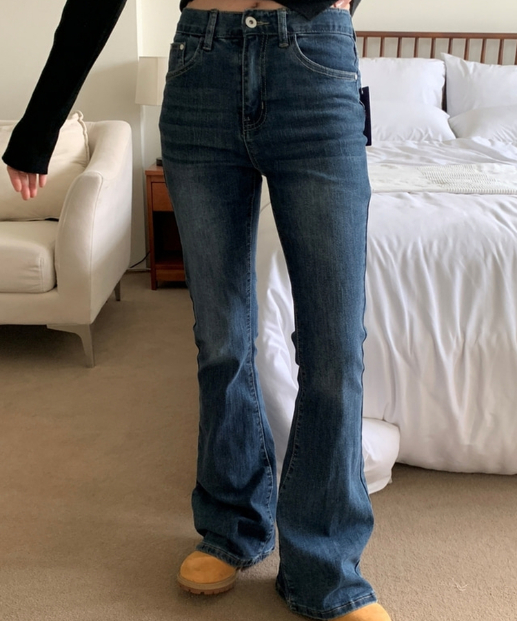 ポケットスリムブーツカットフレアジーンズ DARK DENIM