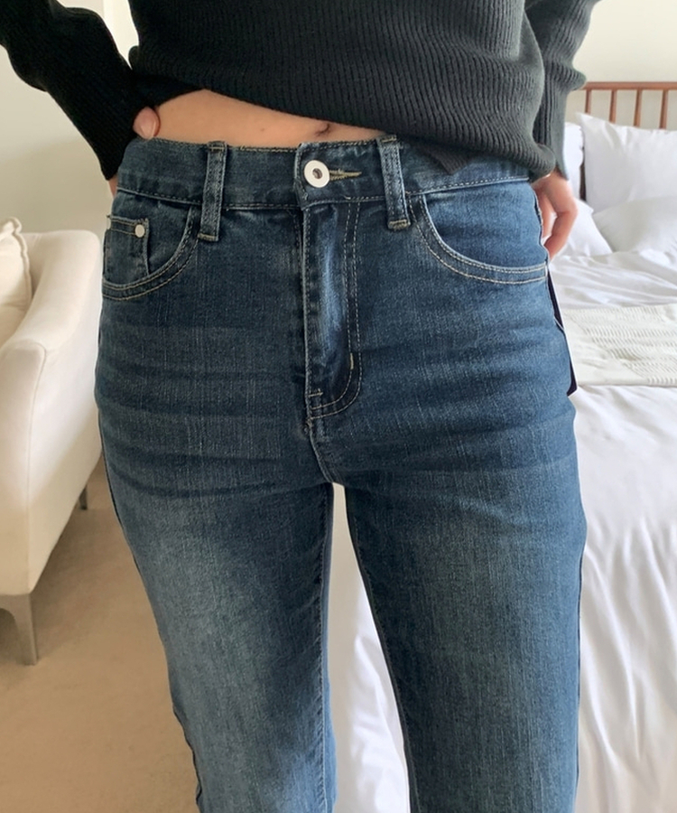 ポケットスリムブーツカットフレアジーンズ DARK DENIM