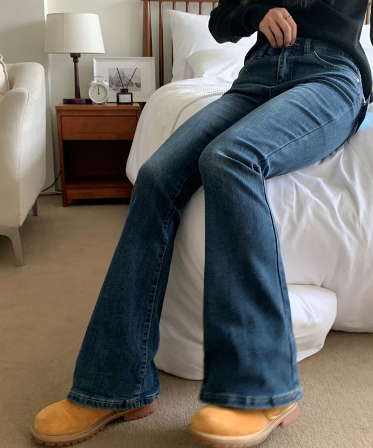 ポケットスリムブーツカットフレアジーンズ DARK DENIM