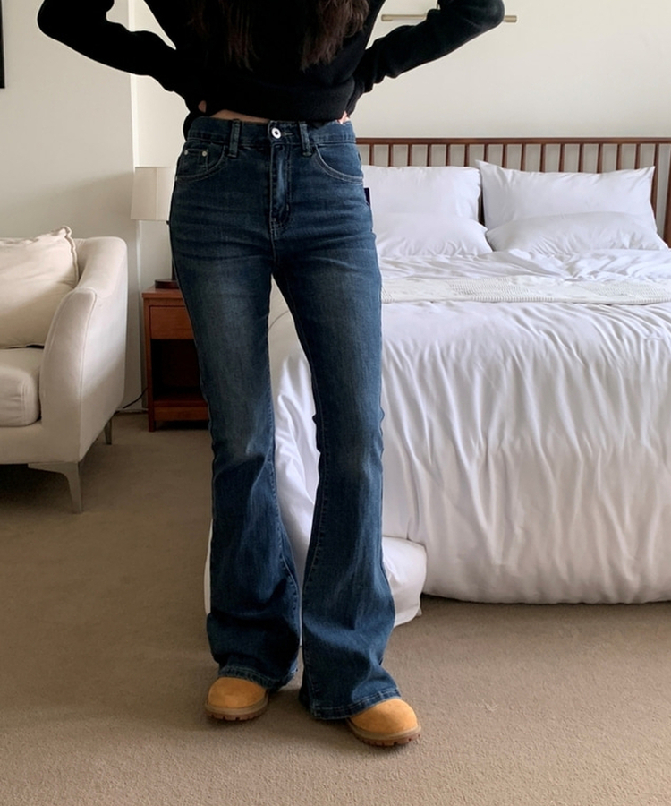 ポケットスリムブーツカットフレアジーンズ DARK DENIM