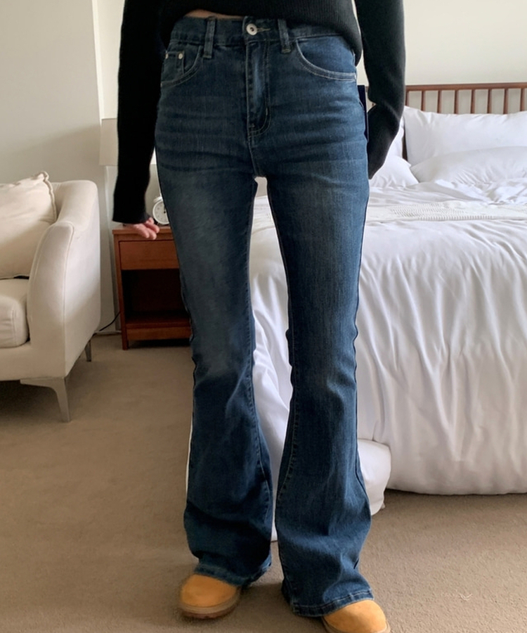 ポケットスリムブーツカットフレアジーンズ DARK DENIM