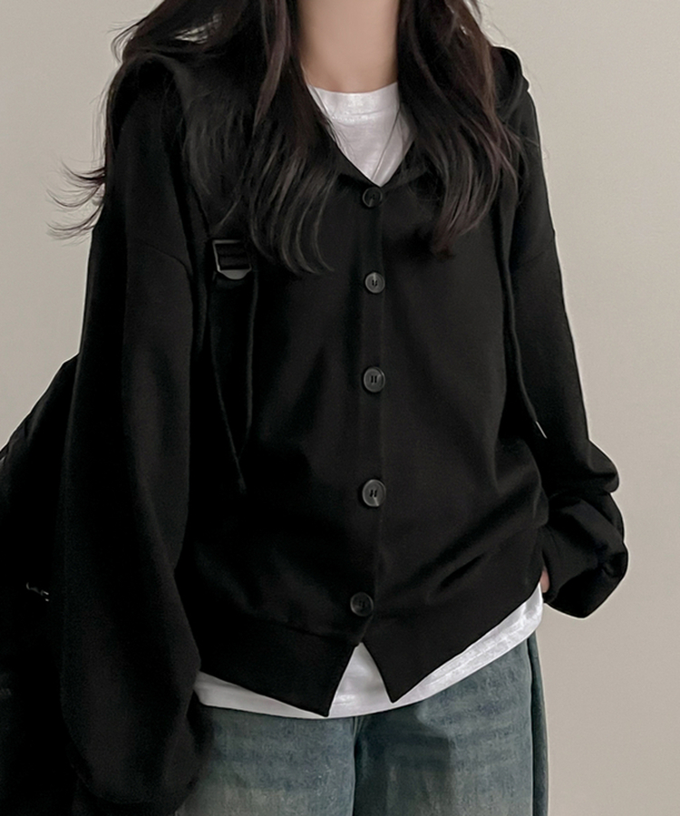 ストップボタンパーカージップアップ BLACK