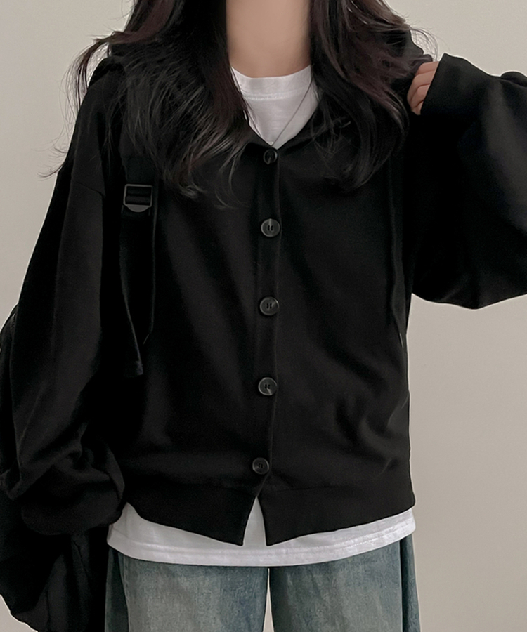 ストップボタンパーカージップアップ BLACK