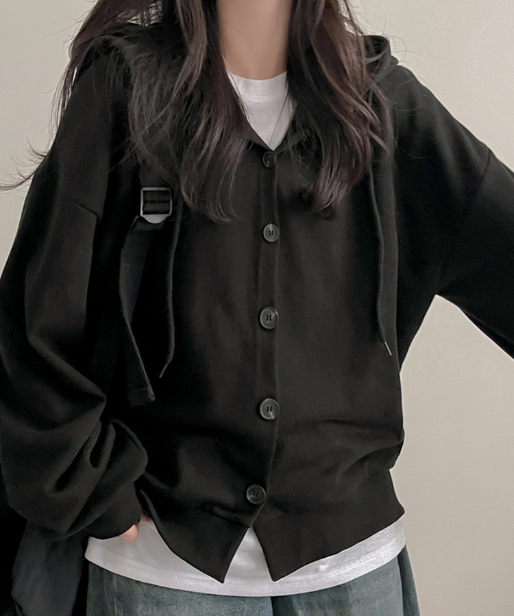 ストップボタンパーカージップアップ BLACK