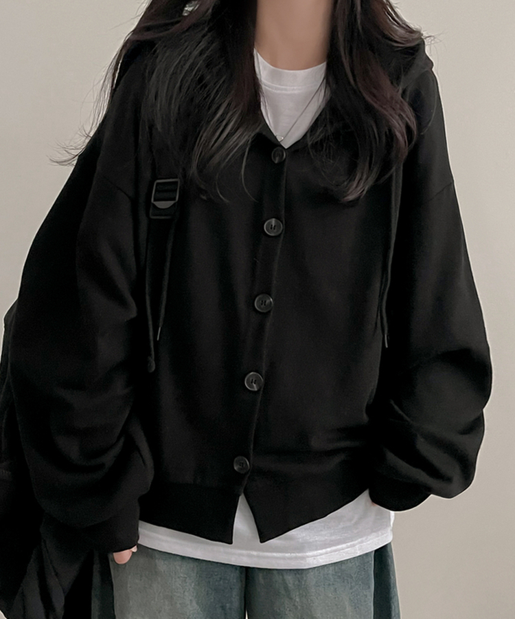 ストップボタンパーカージップアップ BLACK
