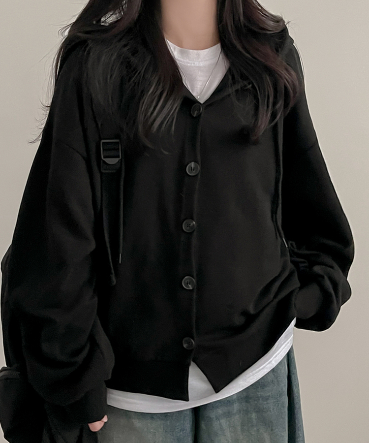 ストップボタンパーカージップアップ BLACK