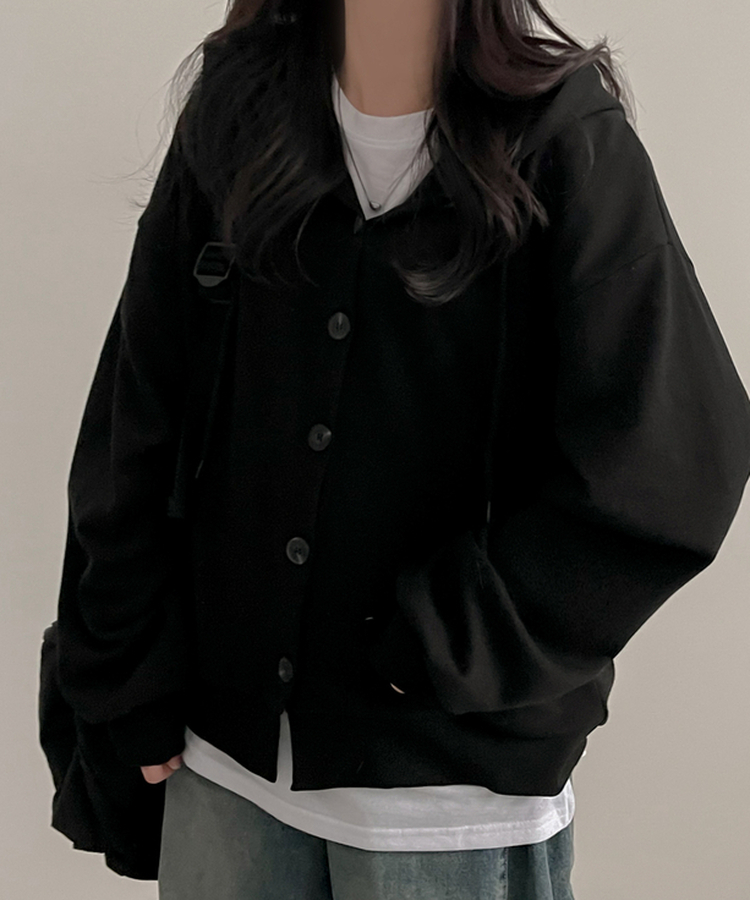 ストップボタンパーカージップアップ BLACK