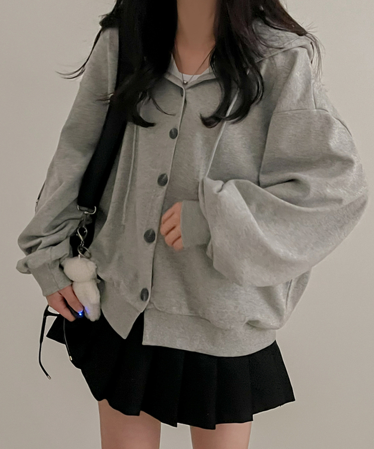 ストップボタンパーカージップアップ GRAY