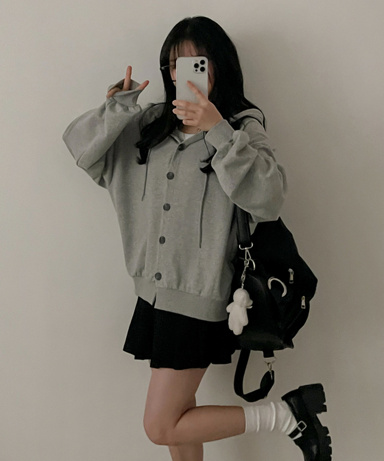 ストップボタンパーカージップアップ GRAY