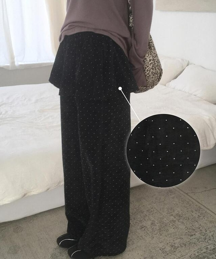 ドットベルベットフリルスカートパンツ BLACK