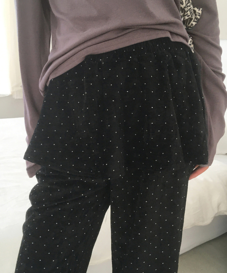 ドットベルベットフリルスカートパンツ BLACK