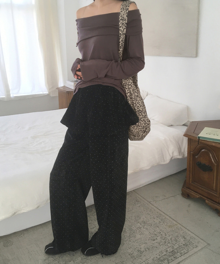 ドットベルベットフリルスカートパンツ BLACK