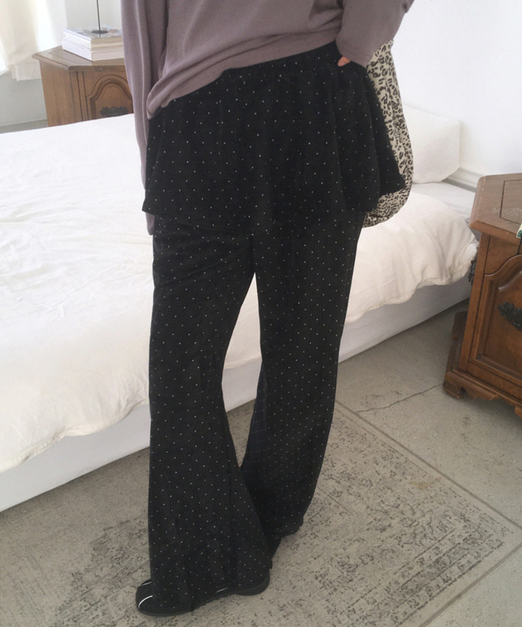 ドットベルベットフリルスカートパンツ BLACK