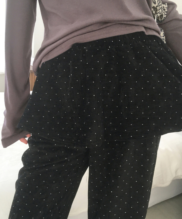 ドットベルベットフリルスカートパンツ BLACK