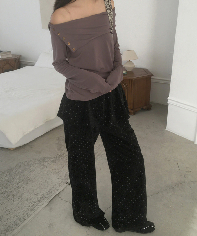 ドットベルベットフリルスカートパンツ BLACK