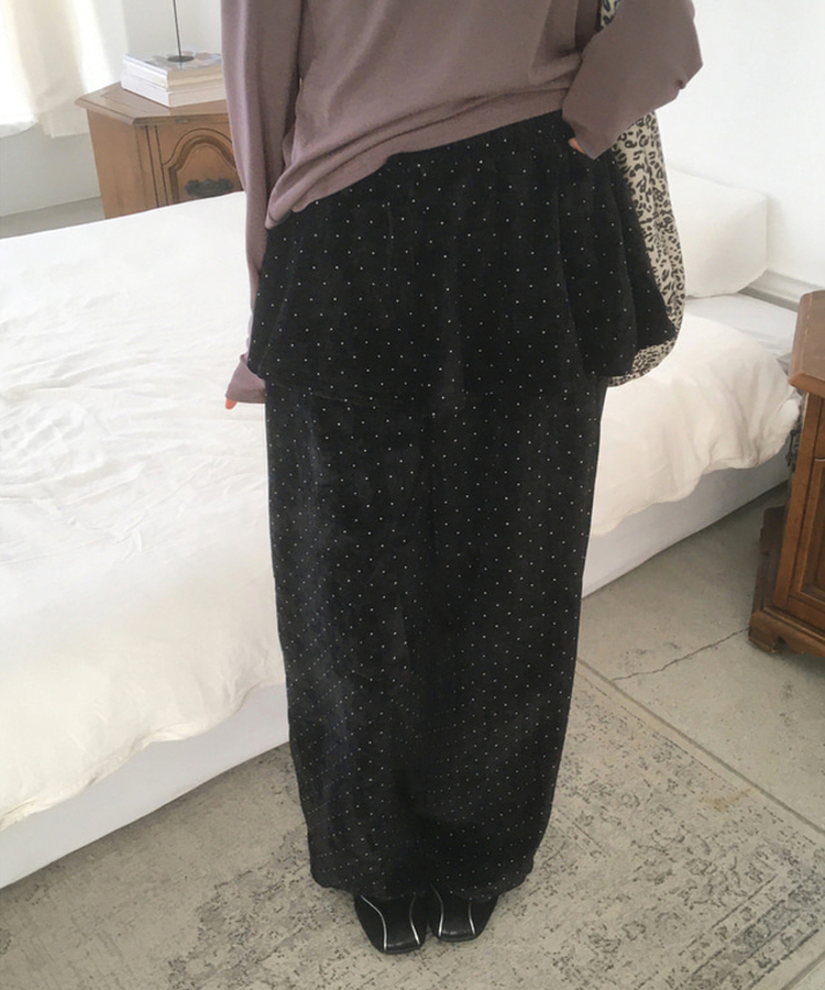 ドットベルベットフリルスカートパンツ BLACK