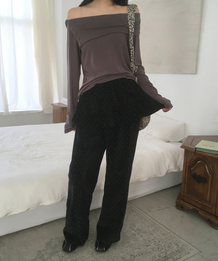 ドットベルベットフリルスカートパンツ BLACK