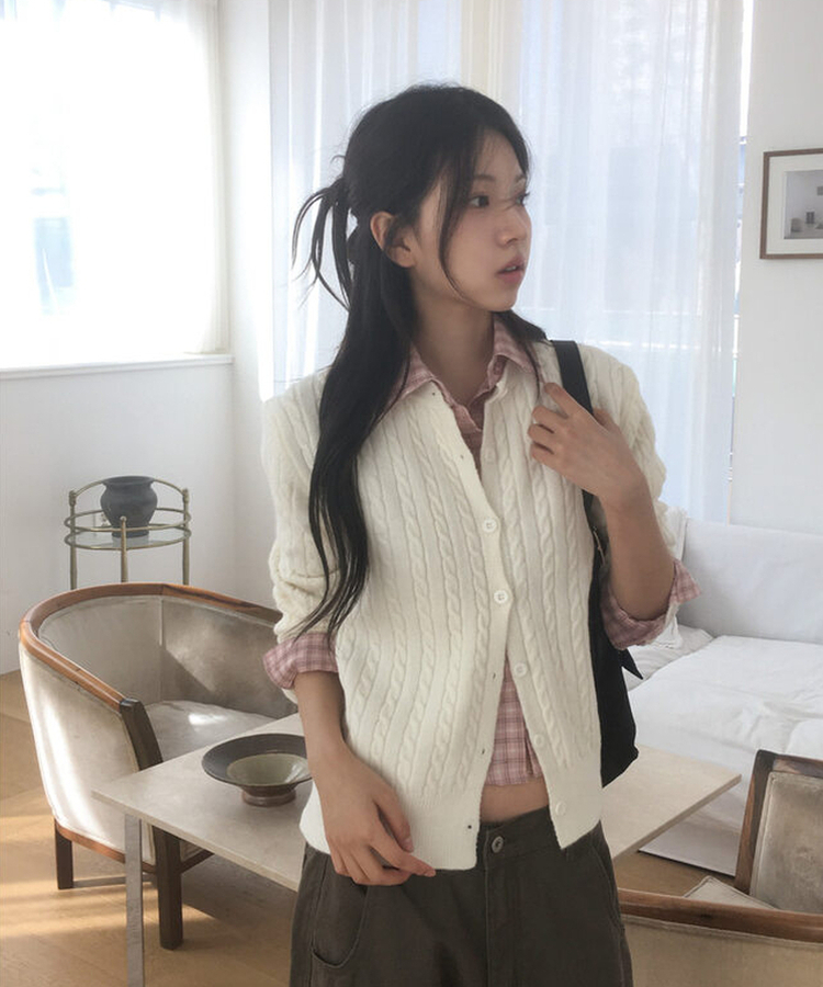 ケーブルニットカーディガン(9color) IVORY