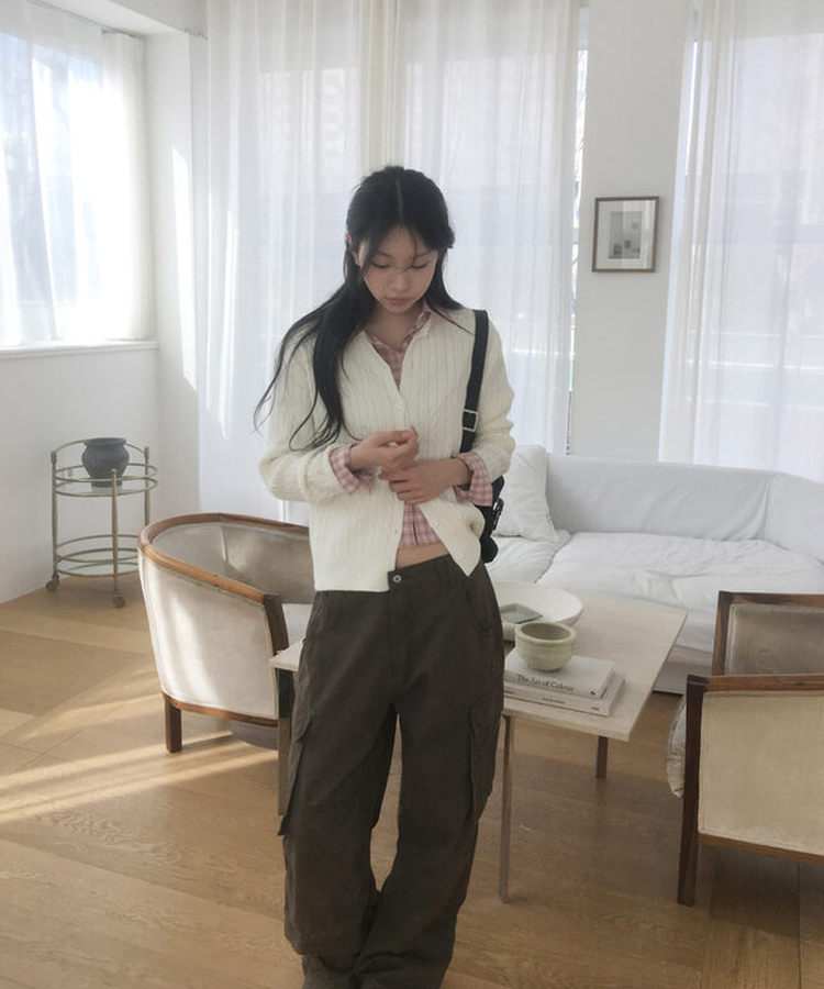 ケーブルニットカーディガン(9color) IVORY