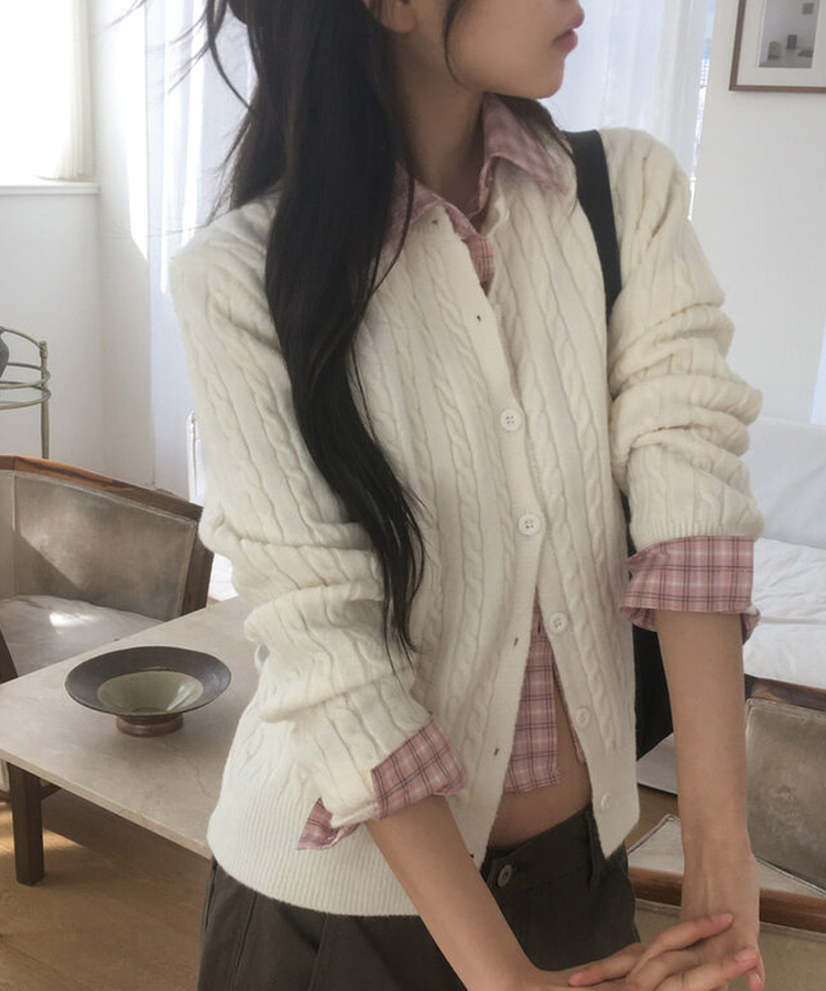ケーブルニットカーディガン(9color) IVORY
