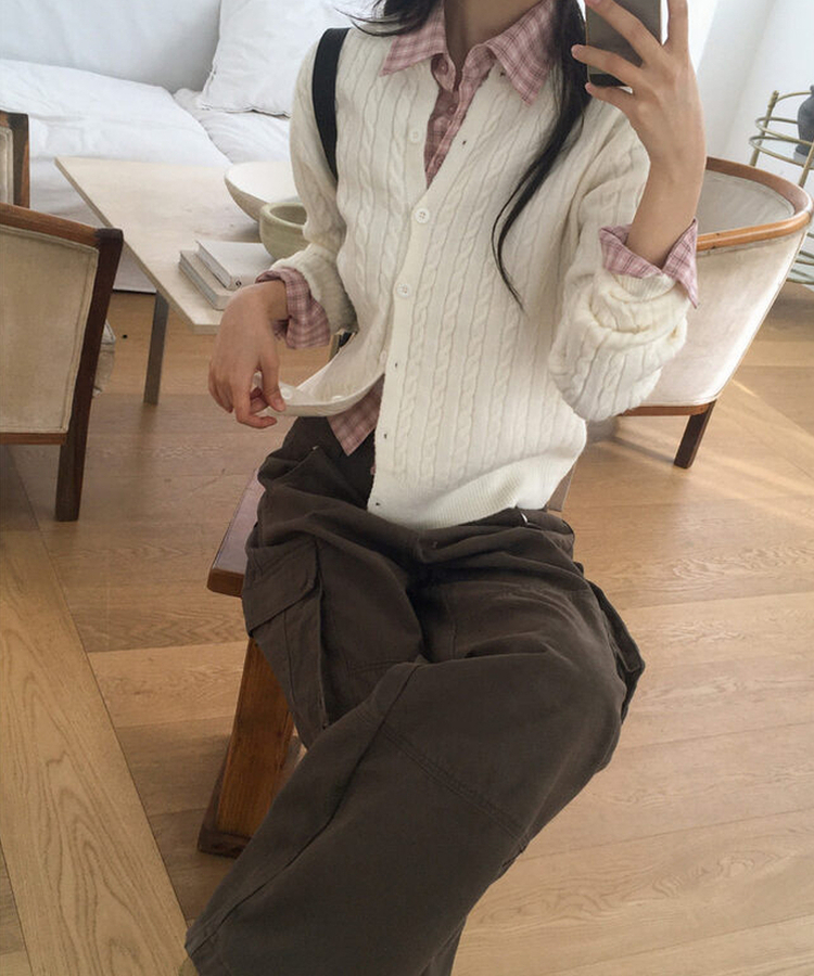 ケーブルニットカーディガン(9color) IVORY