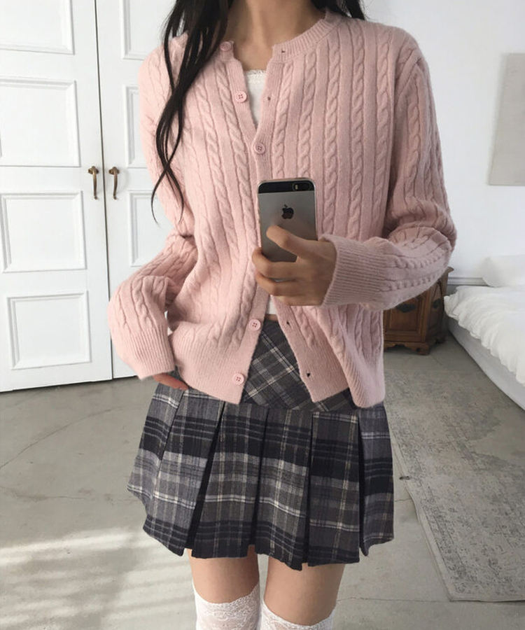 ケーブルニットカーディガン(9color) PINK