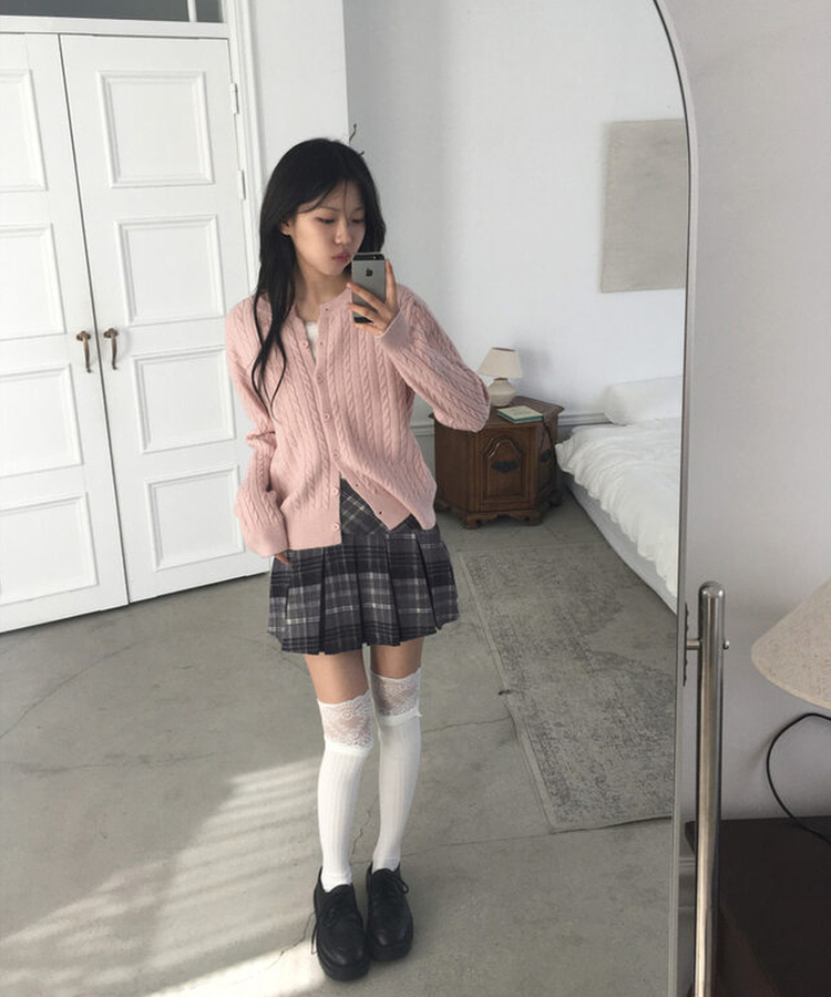 ケーブルニットカーディガン(9color) PINK