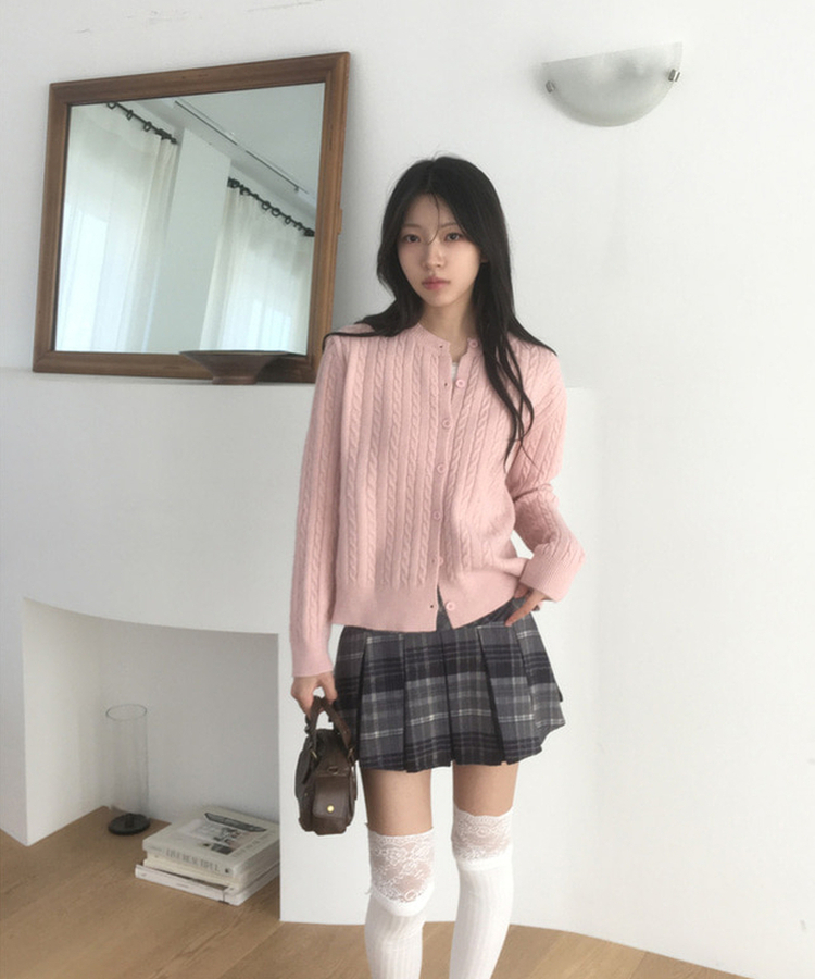 ケーブルニットカーディガン(9color) PINK