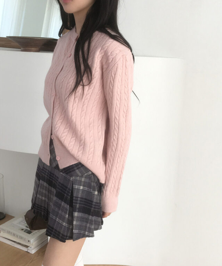 ケーブルニットカーディガン(9color) PINK