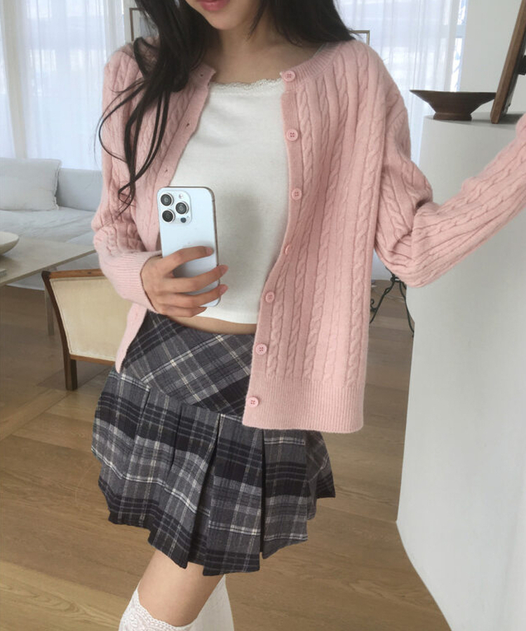 ケーブルニットカーディガン(9color) PINK