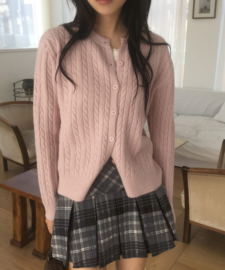 ケーブルニットカーディガン(9color) PINK