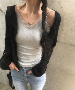【カップ付き】レースレイヤードキャミソール GREY
