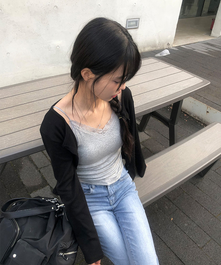 【カップ付き】レースレイヤードキャミソール GREY