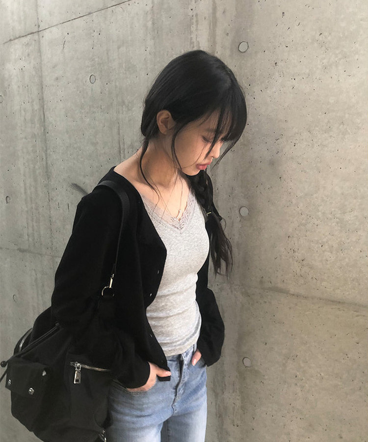 【カップ付き】レースレイヤードキャミソール GREY