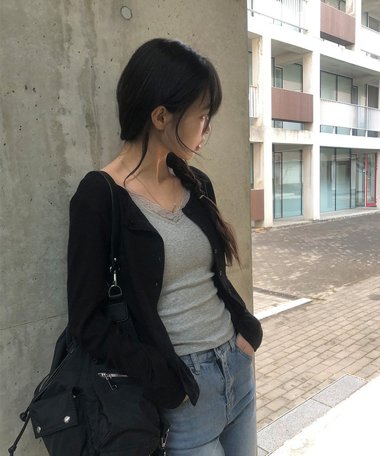 【カップ付き】レースレイヤードキャミソール GREY