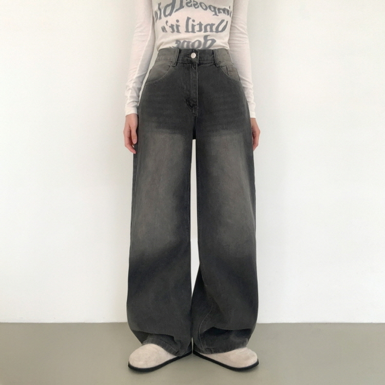 【丈別】ピッカーワイドデニムパンツ(5color) BLACK DENIM