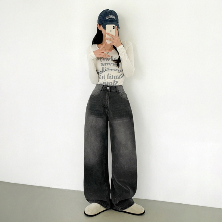 【丈別】ピッカーワイドデニムパンツ(5color) BLACK DENIM