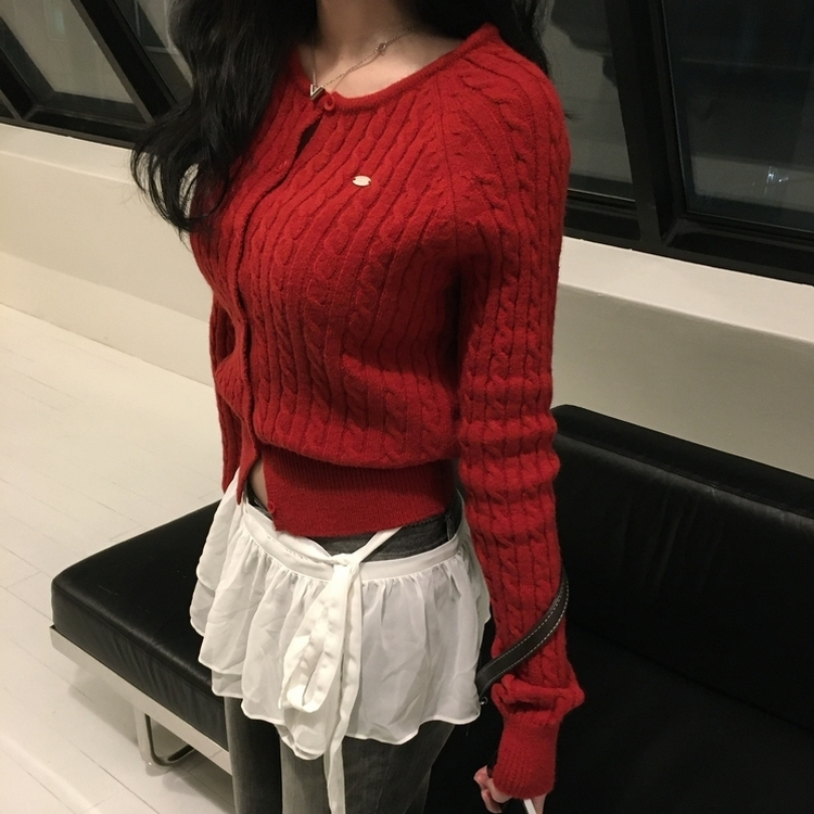 ペンダントニットカーディガン(7color) RED