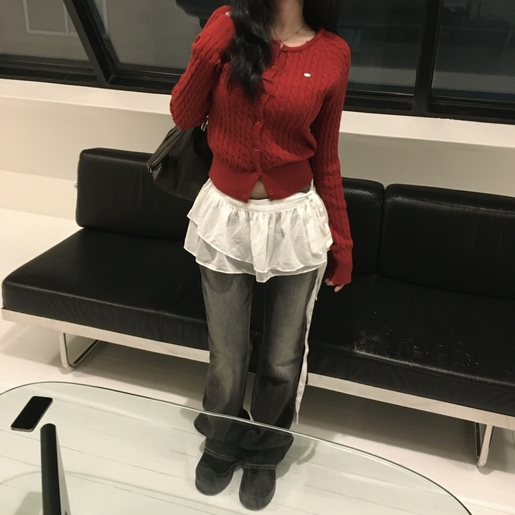 ペンダントニットカーディガン(7color) RED