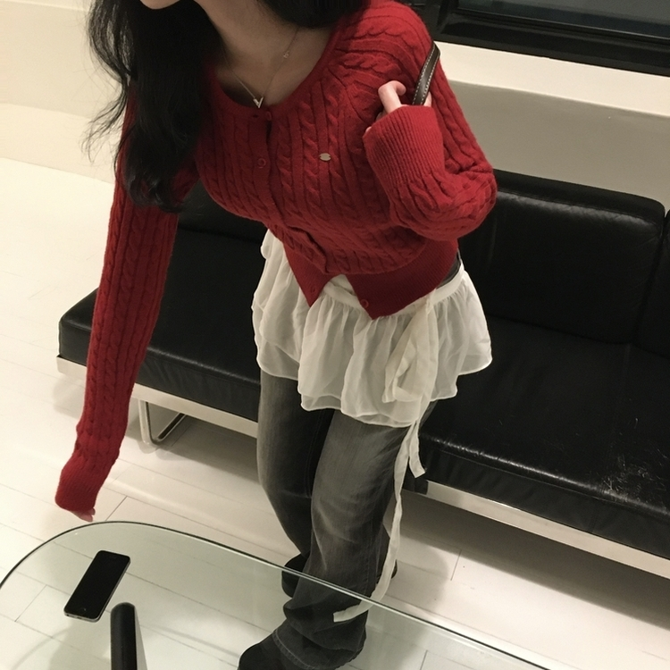 ペンダントニットカーディガン(7color) RED