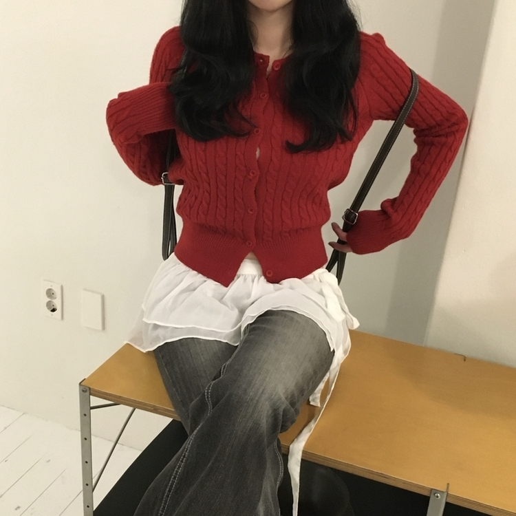 ペンダントニットカーディガン(7color) RED