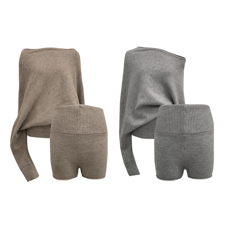 【SET】オフショルダーニット バンディングショートパンツ