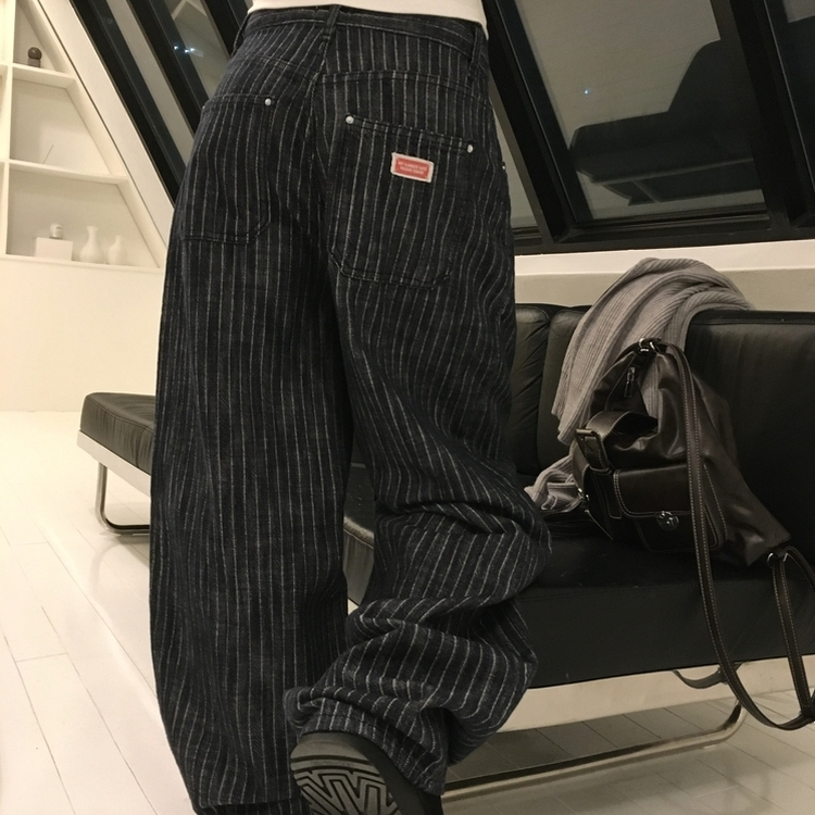 ストライプワイドデニムパンツ DARK DENIM