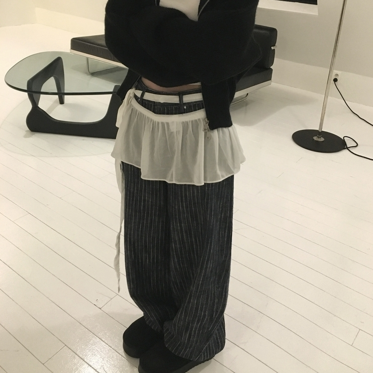 ストライプワイドデニムパンツ DARK DENIM