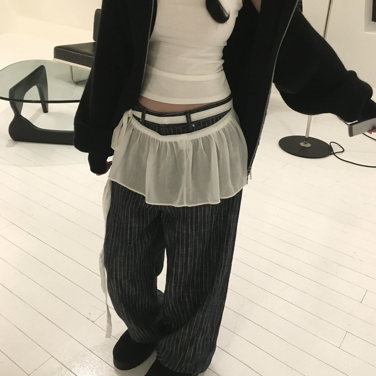 ストライプワイドデニムパンツ DARK DENIM
