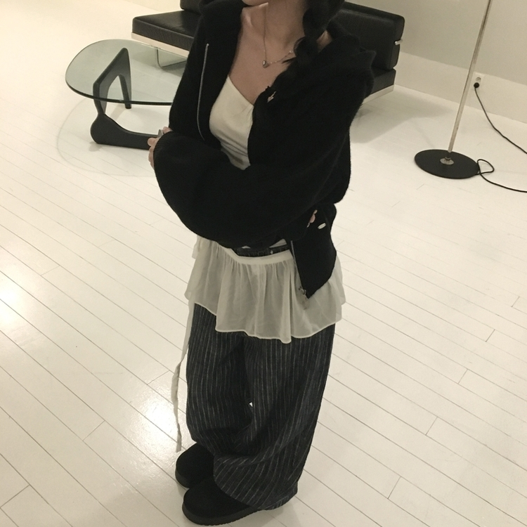 ストライプワイドデニムパンツ DARK DENIM