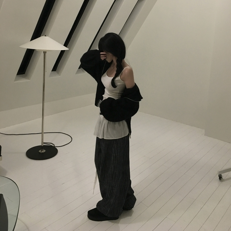 ストライプワイドデニムパンツ DARK DENIM