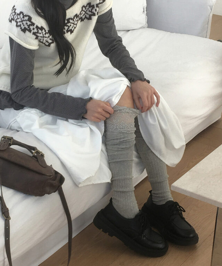 レースニーソックス GREY