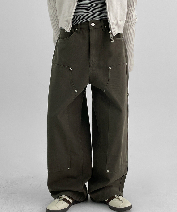 スリットワイドコットンパンツ KHAKI