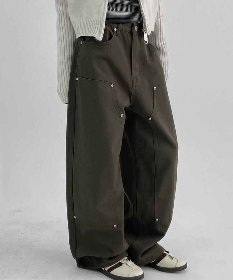 スリットワイドコットンパンツ KHAKI